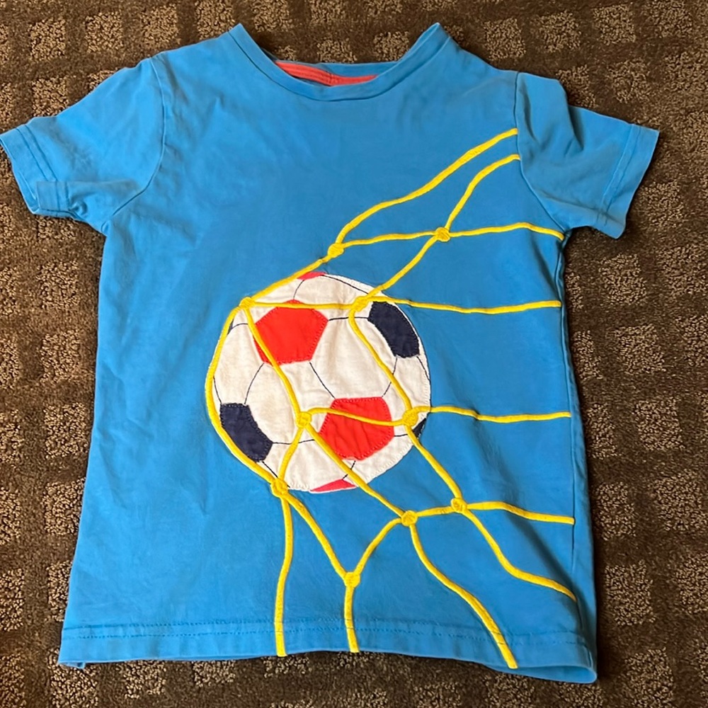 MINI BODEN Blue Soccer Graphic T-Shirt Size 5/6